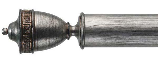 Byron & Byron Black Distressed Silver 55mm Curtain Pole Naxos Finial - Curtain Poles Emporium