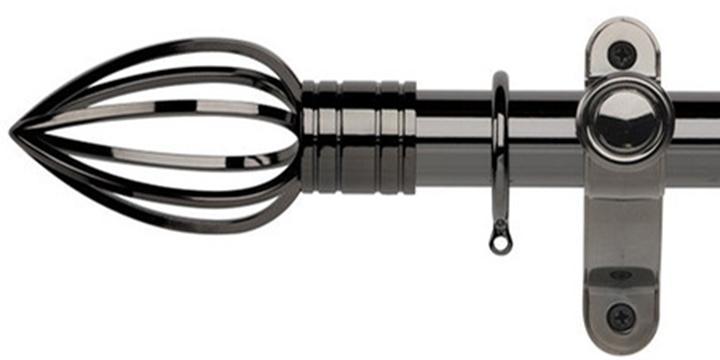 Galleria Metals 35mm Black Nickel Curtain Pole Caged Spear Finial - Curtain Poles Emporium