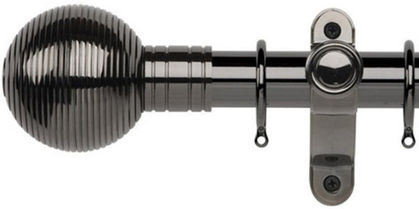 Galleria Metals 35mm Black Nickel Curtain Pole Ribbed Ball Finial - Curtain Poles Emporium