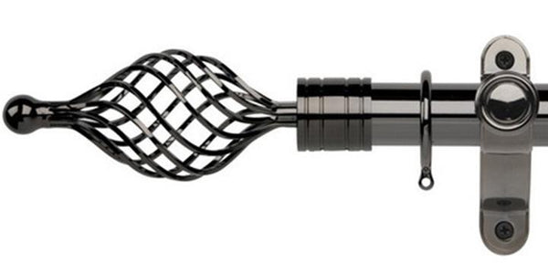 Galleria Metals 35mm Black Nickel Curtain Pole Twisted Cage Finial - Curtain Poles Emporium