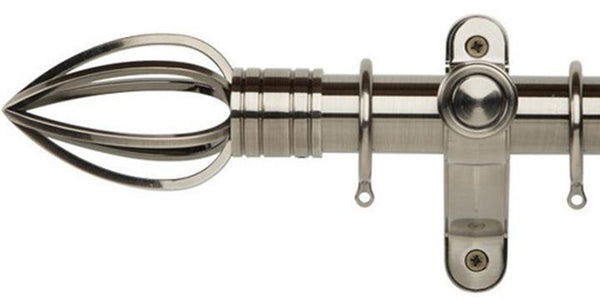 Galleria Metals 35mm Brushed Silver Curtain Pole Caged Spear Finial - Curtain Poles Emporium