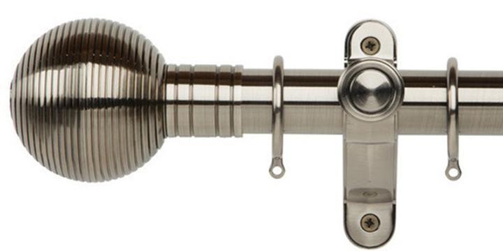 Galleria Metals 35mm Brushed Silver Curtain Pole Ribbed Ball Finial - Curtain Poles Emporium