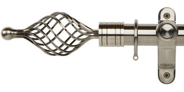 Galleria Metals 35mm Brushed Silver Curtain Pole Twisted Cage Finial - Curtain Poles Emporium