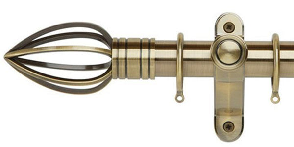 Galleria Metals 35mm Burnished Brass Curtain Pole Caged Spear Finial - Curtain Poles Emporium