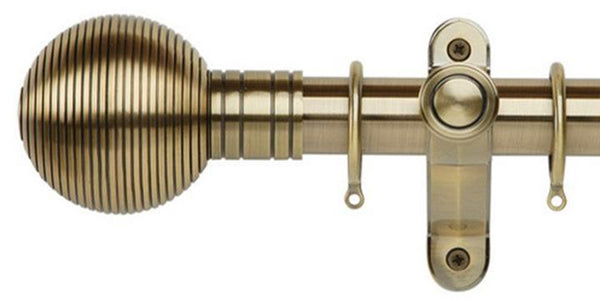 Galleria Metals 35mm Burnished Brass Curtain Pole Ribbed Ball Finial - Curtain Poles Emporium