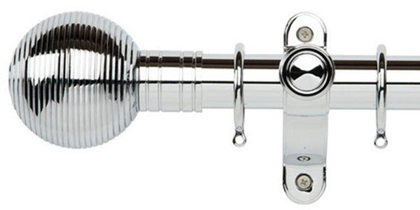 Galleria Metals 35mm Chrome Curtain Pole Ribbed Ball Finial - Curtain Poles Emporium