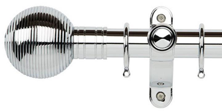 Galleria Metals 35mm Chrome Curtain Pole Ribbed Ball Finial - Curtain Poles Emporium