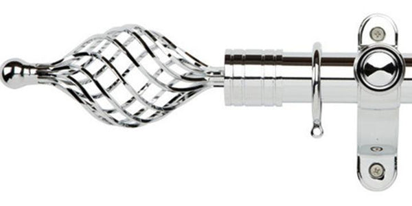 Galleria Metals 35mm Chrome Curtain Pole Twisted Cage Finial - Curtain Poles Emporium