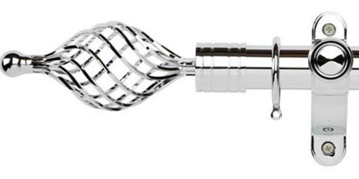 Galleria Metals 35mm Chrome Curtain Pole Twisted Cage Finial - Curtain Poles Emporium
