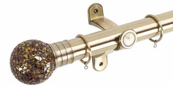 Hallis G2 Galleria 50mm Burnished Brass Pole with Mosaic Gold Ball Finial - Curtain Poles Emporium