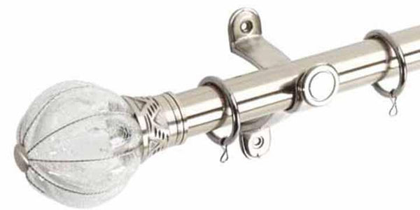 Hallis Galleria 35mm Brushed Silver Pole with Crackled Glass Pumpkin Finial - Curtain Poles Emporium