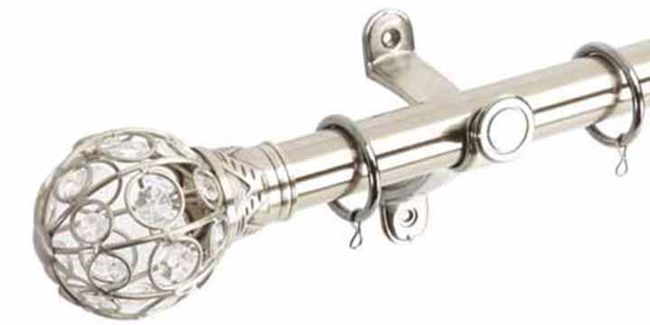 Hallis Galleria 35mm Brushed Silver Pole with Jewelled Cage Ball Finial - Curtain Poles Emporium