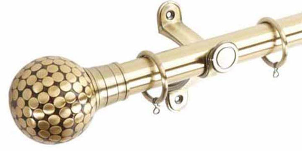 Hallis Galleria 35mm Burnished Brass Pole with Flat Stud Ball Finial - Curtain Poles Emporium