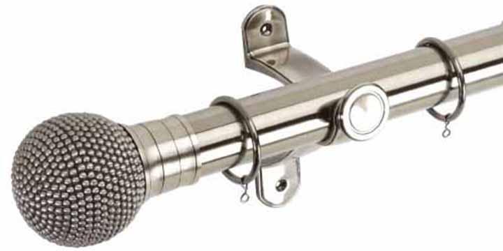 Hallis Galleria 50mm Brushed Silver Pole with Raised Stud Ball Finial - Curtain Poles Emporium
