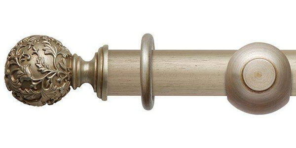 Hallis Modern Country 45mm Satin Silver Curtain Pole Floral Ball Finial - Curtain Poles Emporium