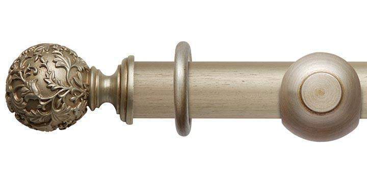 Hallis Modern Country 45mm Satin Silver Curtain Pole Floral Ball Finial - Curtain Poles Emporium
