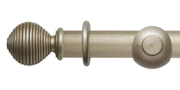 Hallis Modern Country 45mm Satin Silver Curtain Pole Ribbed Ball Finial - Curtain Poles Emporium