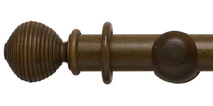Hallis Modern Country 55mm Dark Oak Pole Ribbed Ball finial - Curtain Poles Emporium