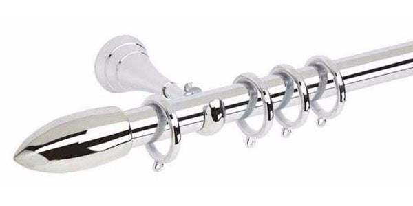 Hallis Neo Original 28mm Chrome Curtain Pole Bullet Finial Cup Bracket - Curtain Poles Emporium