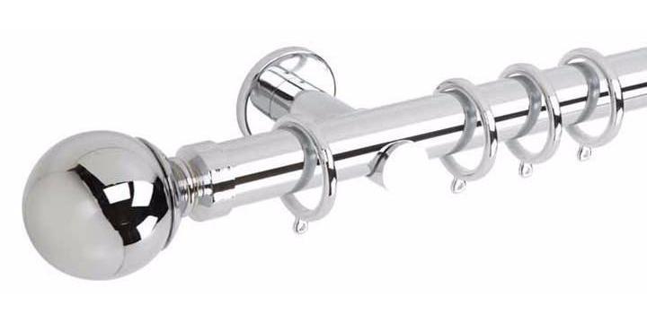 Hallis Neo Original 35mm Chrome Curtain Pole Ball Finial Cylinder Bracket - Curtain Poles Emporium
