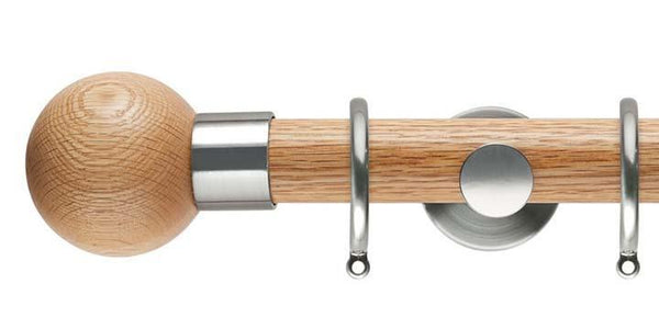 Hallis Neo 35mm Oak Curtain Pole Ball Stainless Steel Cylinder Bracket - Curtain Poles Emporium