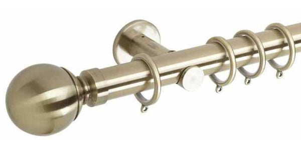 Hallis Neo Original 35mm Spun Brass Curtain Pole Ball Finial Cylinder Bracket - Curtain Poles Emporium