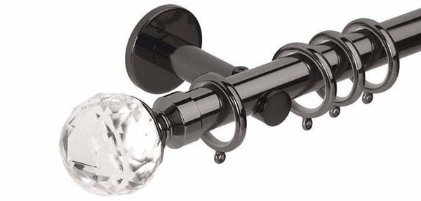 Hallis Neo Premium 28mm Black Nickel Curtain Pole Faceted Ball Clear Finial Cylinder Bracket - Curtain Poles Emporium