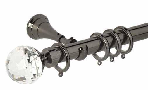 Hallis Neo Premium 28mm Black Nickel Curtain Pole Faceted Ball Clear Finial - Curtain Poles Emporium