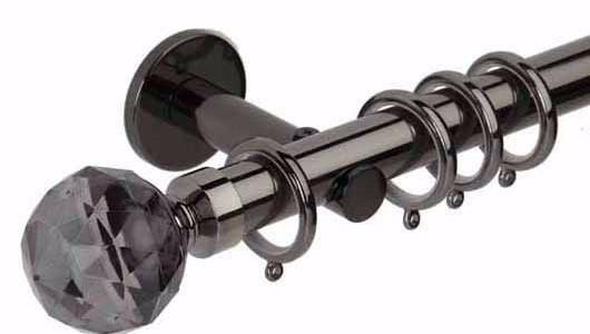 Hallis Neo Premium 28mm Black Nickel Curtain Pole Faceted Ball Smoke Grey Finial/Cylinder Bracket - Curtain Poles Emporium