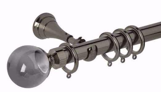 Hallis Neo Premium 28mm Black Nickel Curtain Pole Plain Ball Smoke Grey Finial - Curtain Poles Emporium