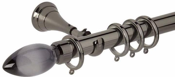 Hallis Neo Premium 28mm Black Nickel Curtain Pole Teardrop Smoke Grey Finial Cup Bracket - Curtain Poles Emporium