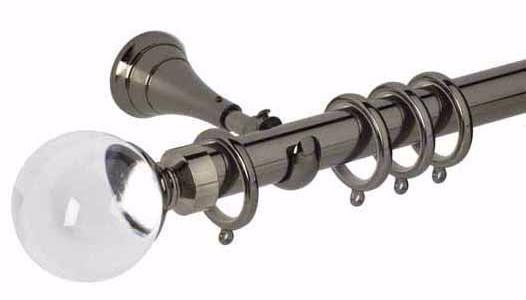 Hallis Neo Premium 28mm Black Nickel Curtain Pole Plain Ball Clear Finial - Curtain Poles Emporium
