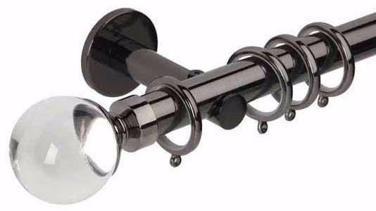 Hallis Neo Premium 28mm Black Nickel Effect Curtain Pole Clear Ball Finial/Cylinder Bracket - Curtain Poles Emporium