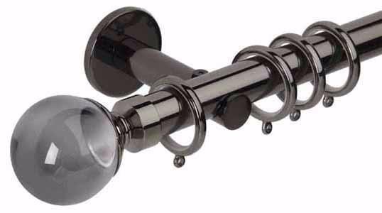 Hallis Neo Premium 28mm Black Nickel Effect Curtain Pole Smoke Grey Ball Finial/Cylinder Bracket - Curtain Poles Emporium