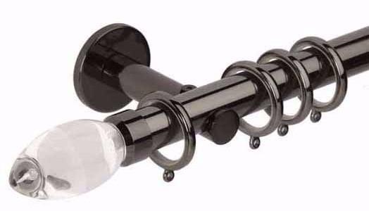 Hallis Neo Premium 28mm Black Nickel Effect Curtain Pole Teardrop Clear Finial/Cylinder Bracket - Curtain Poles Emporium