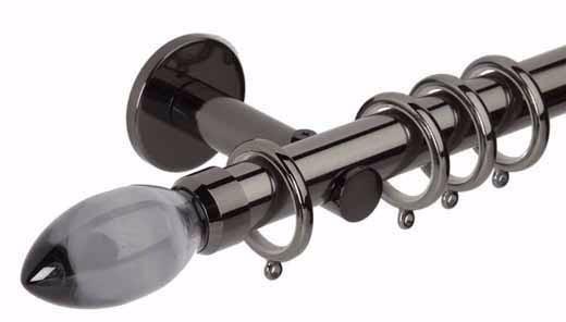 Hallis Neo Premium 28mm Black Nickel Effect Curtain Pole Teardrop Smoke Grey Finial/Cylinder Bracket - Curtain Poles Emporium