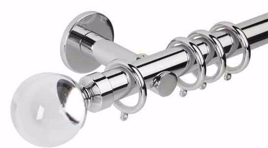 Hallis Neo Premium 28mm Chrome Effect Curtain Pole Clear Ball Finial/Cylinder Bracket - Curtain Poles Emporium