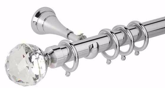 Hallis Neo Premium 28mm Chrome Effect Curtain Pole Faceted Ball Clear Finial - Curtain Poles Emporium
