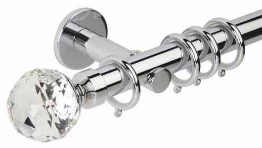 Hallis Neo Premium 28mm Chrome Effect Curtain Pole Faceted Ball Clear Finial/Cylinder Bracket - Curtain Poles Emporium