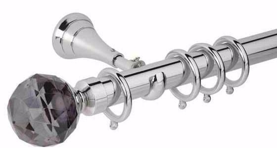 Hallis Neo Premium 28mm Chrome Effect Curtain Pole Faceted Ball Smoke Grey Finial - Curtain Poles Emporium