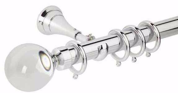 Hallis Neo Premium 28mm Chrome Effect Curtain Pole Plain Ball Clear Finial - Curtain Poles Emporium