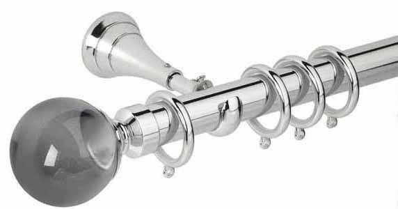 Hallis Neo Premium 28mm Chrome Effect Curtain Pole Plain Ball Smoke Grey Finial - Curtain Poles Emporium