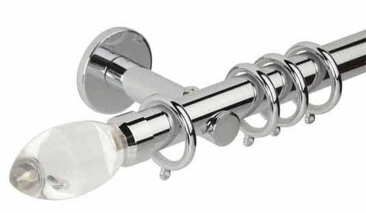 Hallis Neo Premium 28mm Chrome Effect Curtain Pole Teardrop Clear Finial/Cylinder Bracket - Curtain Poles Emporium