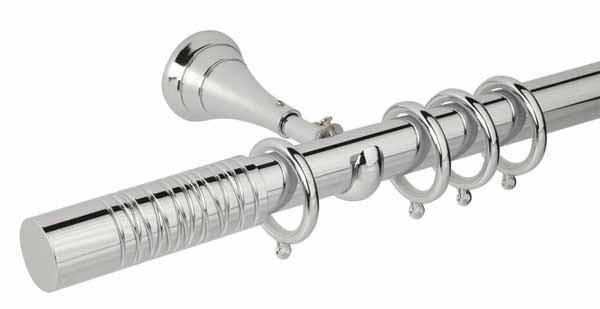 Hallis Neo Premium 28mm Chrome Effect Curtain Pole Wired Barrel Finial - Curtain Poles Emporium