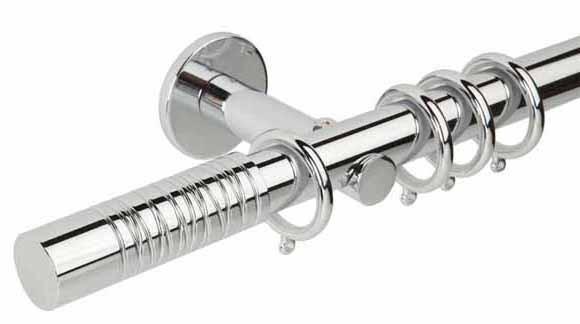 Hallis Neo Premium 28mm Chrome Effect Curtain Pole with Wired Barrel Finial Cylinder Bracket - Curtain Poles Emporium