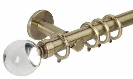 Hallis Neo Premium 28mm Spun Brass Effect Curtain Pole Clear Ball Finial - Curtain Poles Emporium