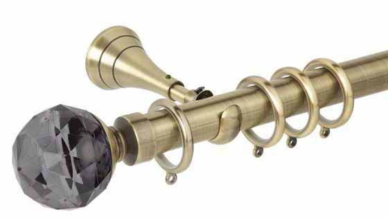 Hallis Neo Premium 28mm Spun Brass Effect Curtain Pole Faceted Ball Smoke Grey Finial - Curtain Poles Emporium
