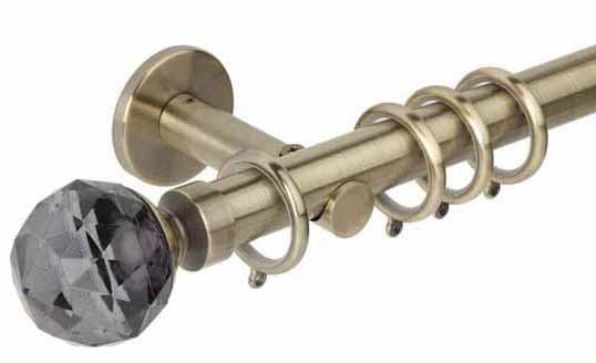 Hallis Neo Premium 28mm Spun Brass Effect Curtain Pole Faceted Ball Smoke Grey Finial/Cylinder Bracket - Curtain Poles Emporium