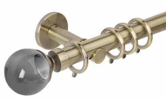 Hallis Neo Premium 28mm Spun Brass Effect Curtain Pole Smoke Gey Ball Finial/Cylinder Bracket - Curtain Poles Emporium