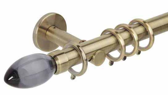 Hallis Neo Premium 28mm Spun Brass Effect Curtain Pole Teardrop Smoke Grey Finial/Cylinder Bracket - Curtain Poles Emporium